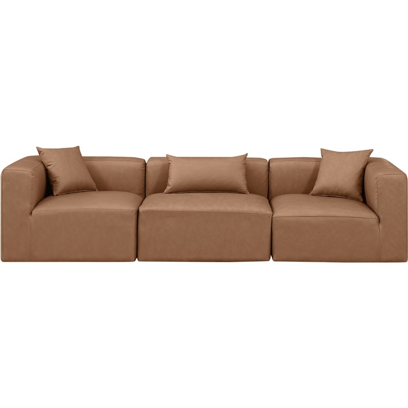 Meridian Furniture Cube Brown Vegan Leather 3-Pc. Modular Sofa