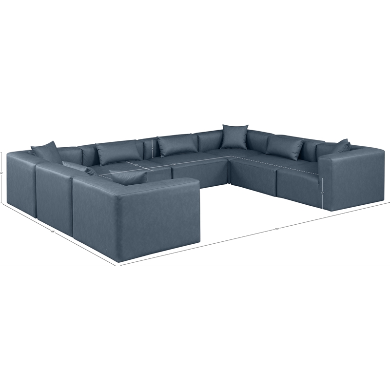 Meridian Furniture Cube Navy Blue Vegan Leather 8-Pc. U-Shaped Modular Sectional