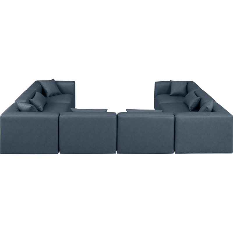 Meridian Furniture Cube Navy Blue Vegan Leather 8-Pc. U-Shaped Modular Sectional