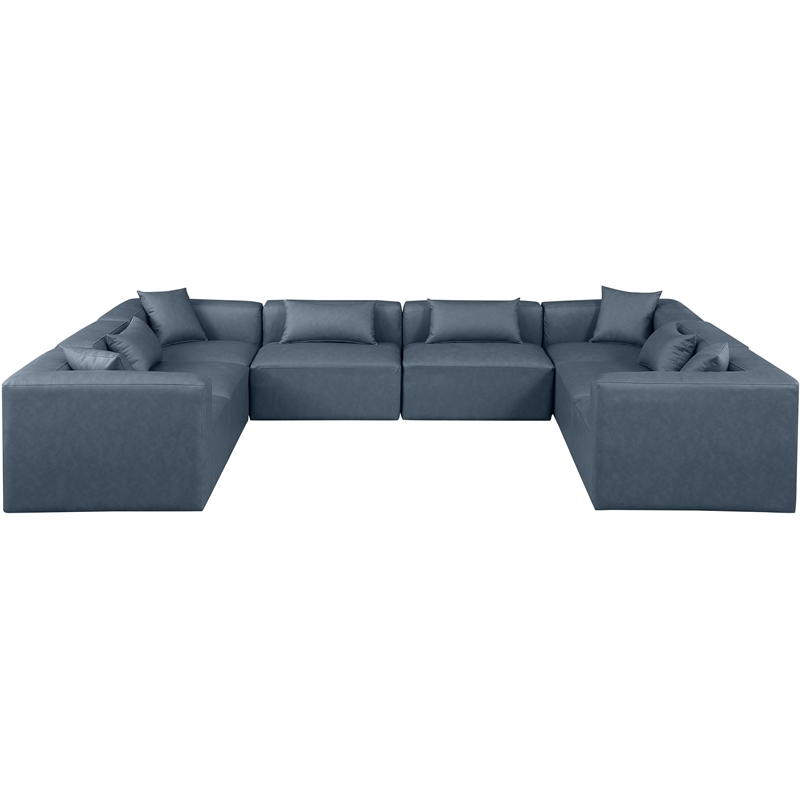Meridian Furniture Cube Navy Blue Vegan Leather 8-Pc. U-Shaped Modular Sectional