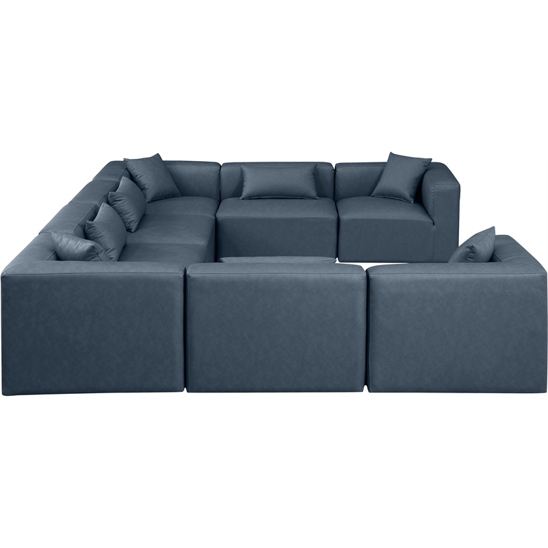 Meridian Furniture Cube Navy Blue Vegan Leather 8-Pc. U-Shaped Modular Sectional
