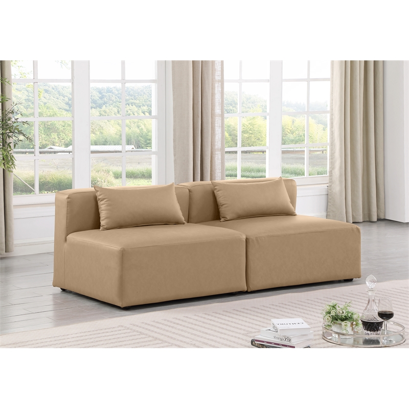 Meridian Furniture Cube Tan Vegan Leather 2-Pc. Modular Sofa
