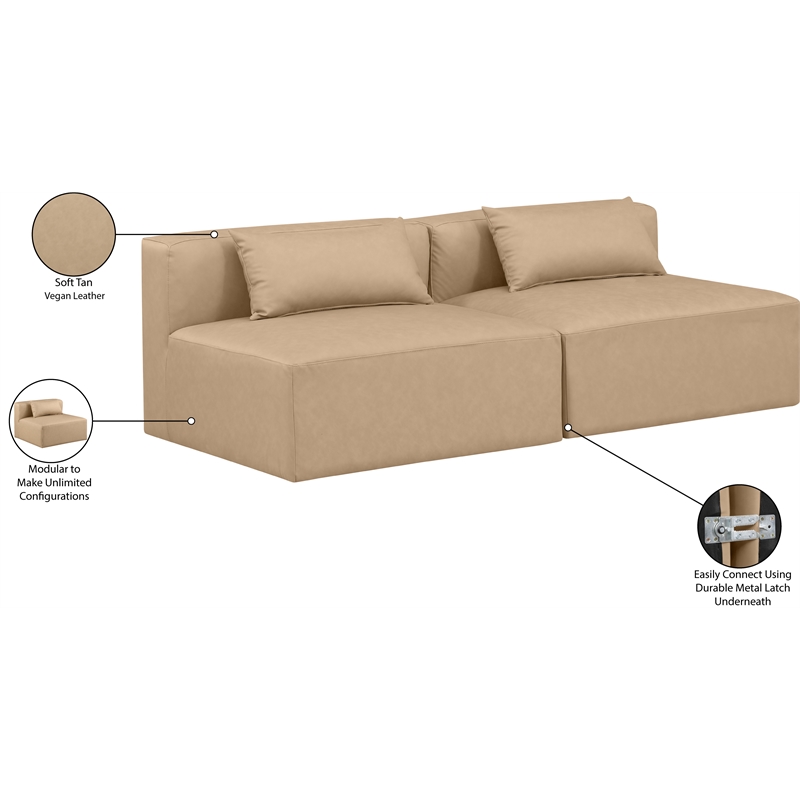 Meridian Furniture Cube Tan Vegan Leather 2-Pc. Modular Sofa