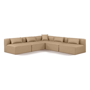 Meridian Furniture Cube Tan Vegan Leather 5-Pc. L-Shaped Modular Sectional