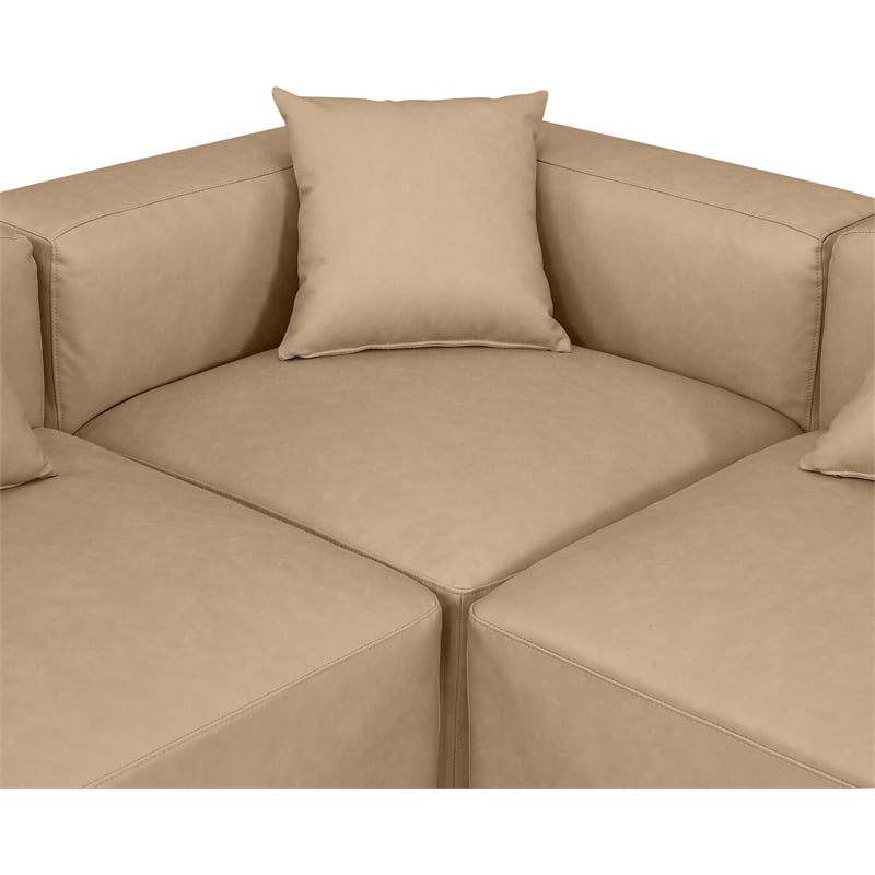 Meridian Furniture Cube Tan Vegan Leather 5-Pc. L-Shaped Modular Sectional