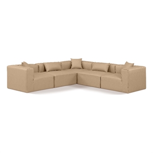 Meridian Furniture Cube Tan Vegan Leather 5-Pc. L-Shaped Modular Sectional