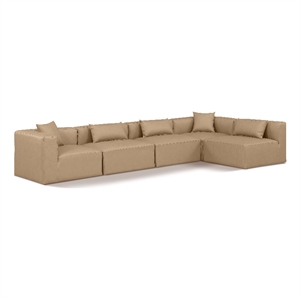 Meridian Furniture Cube Tan Vegan Leather 5-Pc. L-Shaped Modular Sectional