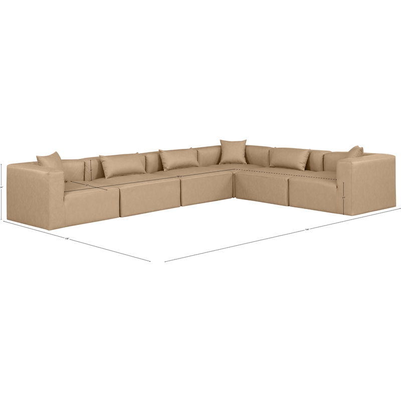 Meridian Furniture Cube Tan Vegan Leather 6-Pc. L-Shaped Modular Sectional