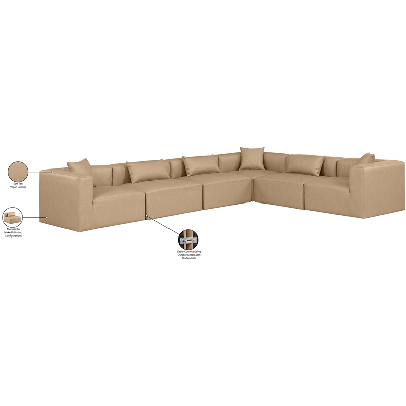 Meridian Furniture Cube Tan Vegan Leather 6-Pc. L-Shaped Modular Sectional
