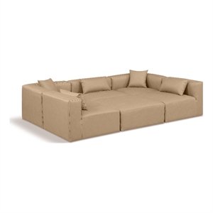 Meridian Furniture Cube Tan Vegan Leather 6-Pc. U-Shaped Modular Sectional