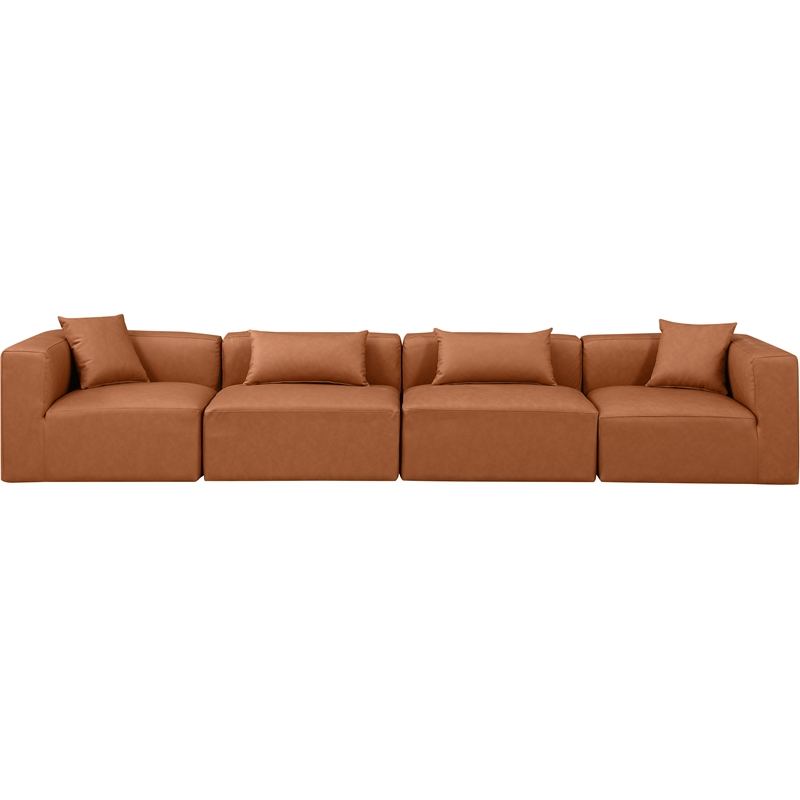 Meridian Furniture Cube Cognac Vegan Leather 4-Pc. Modular Sofa