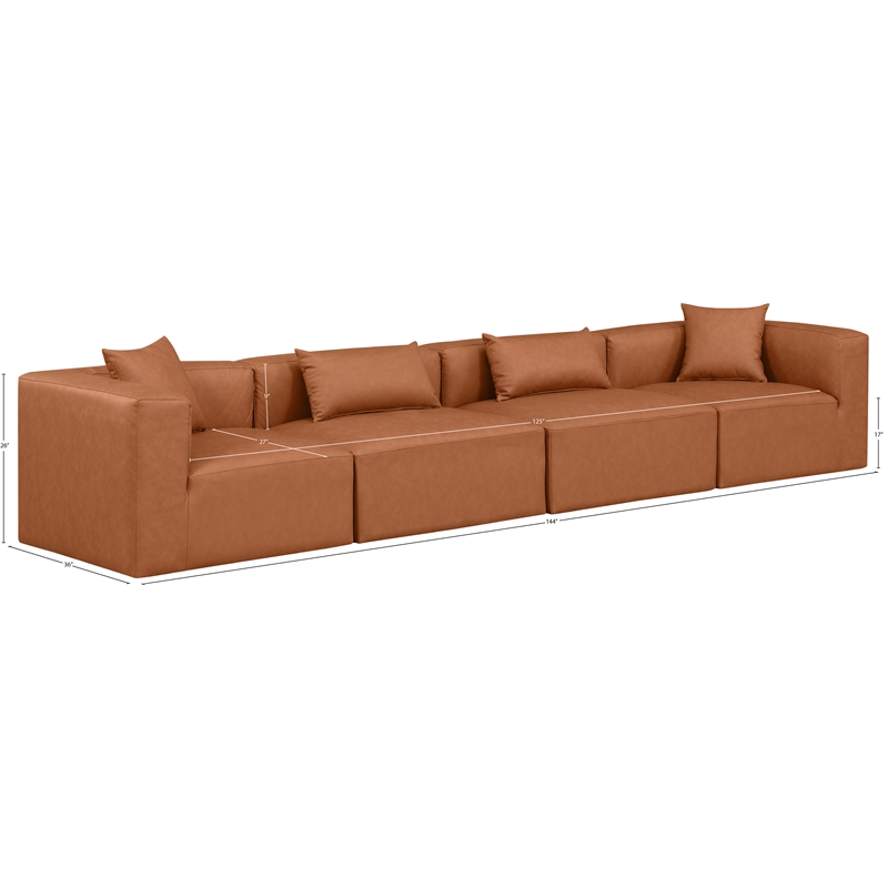 Meridian Furniture Cube Cognac Vegan Leather 4-Pc. Modular Sofa