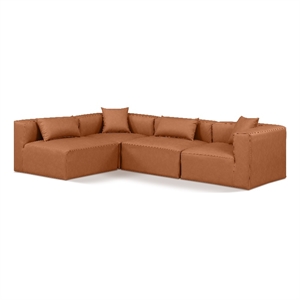 Meridian Furniture Cube Cognac Vegan Leather 4-Pc. L-Shaped Modular Sectional