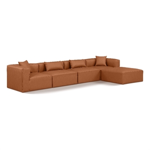 Meridian Furniture Cube Cognac Vegan Leather 5-Pc. L-Shaped Modular Sectional