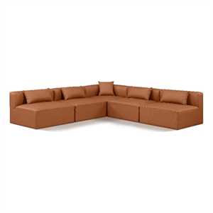 Meridian Furniture Cube Cognac Vegan Leather 5-Pc. L-Shaped Modular Sectional
