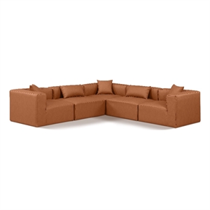 Meridian Furniture Cube Cognac Vegan Leather 5-Pc. L-Shaped Modular Sectional
