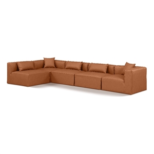 Meridian Furniture Cube Cognac Vegan Leather 5-Pc. L-Shaped Modular Sectional