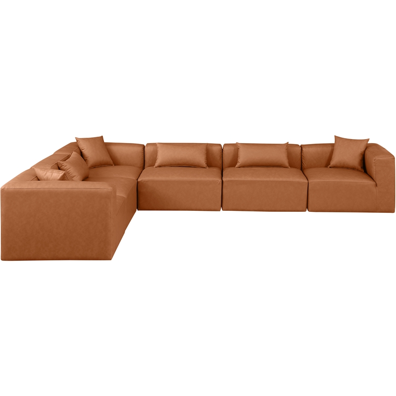 Meridian Furniture Cube Cognac Vegan Leather 6-Pc. L-Shaped Modular Sectional