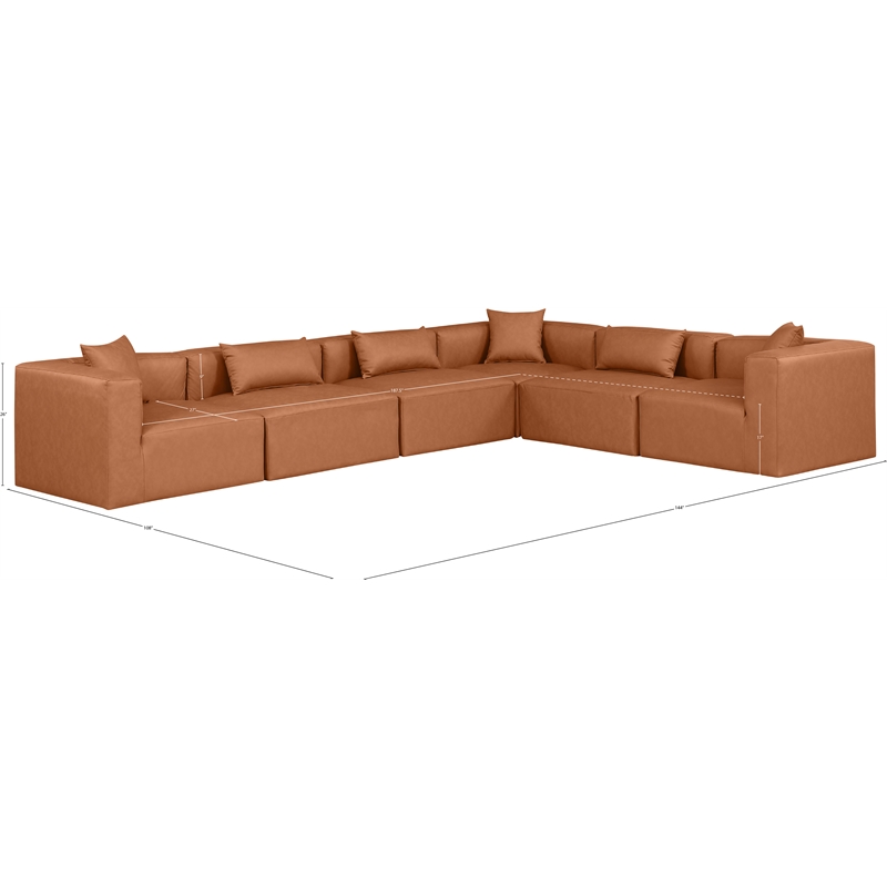 Meridian Furniture Cube Cognac Vegan Leather 6-Pc. L-Shaped Modular Sectional