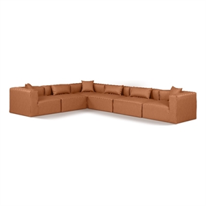 Meridian Furniture Cube Cognac Vegan Leather 6-Pc. L-Shaped Modular Sectional