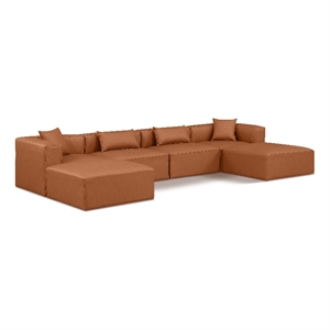 Meridian Furniture Cube Cognac Vegan Leather 6-Pc. U-Shaped Modular Sectional