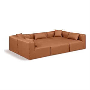 Meridian Furniture Cube Cognac Vegan Leather 6-Pc. U-Shaped Modular Sectional