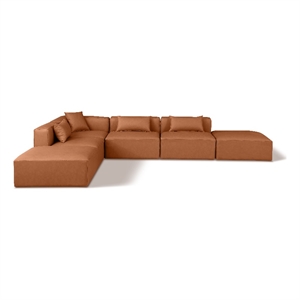Meridian Furniture Cube Cognac Vegan Leather 6-Pc. L-Shaped Modular Sectional
