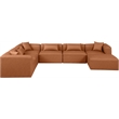 Meridian Furniture Cube Cognac Vegan Leather 7-Pc. U-Shaped Modular Sectional