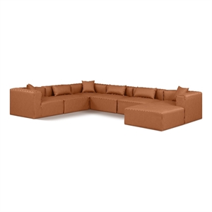 Meridian Furniture Cube Cognac Vegan Leather 7-Pc. U-Shaped Modular Sectional