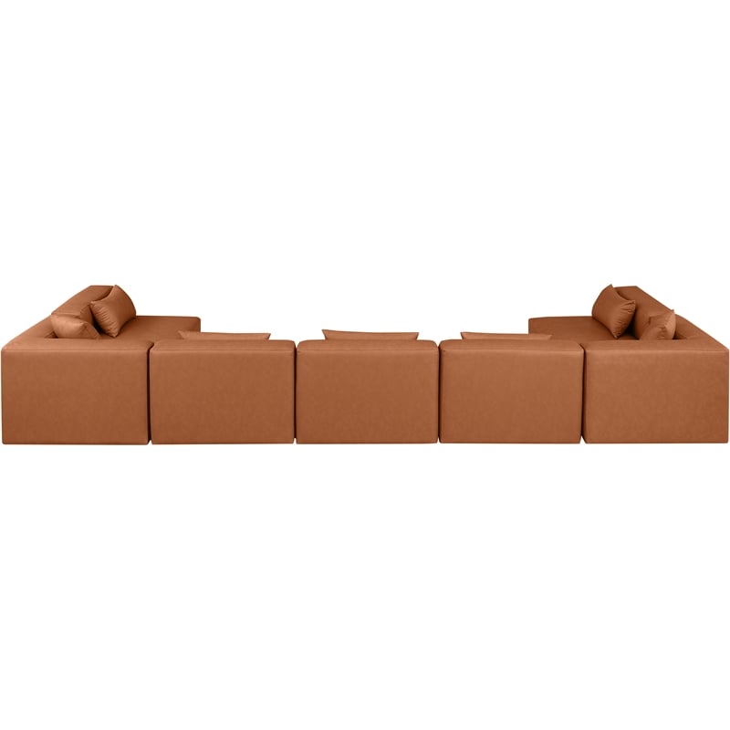 Meridian Furniture Cube Cognac Vegan Leather 7-Pc. U-Shaped Modular Sectional