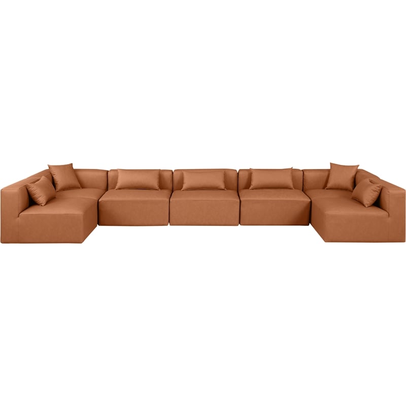 Meridian Furniture Cube Cognac Vegan Leather 7-Pc. U-Shaped Modular Sectional