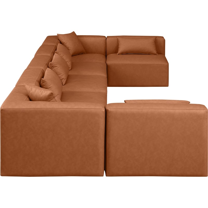 Meridian Furniture Cube Cognac Vegan Leather 7-Pc. U-Shaped Modular Sectional