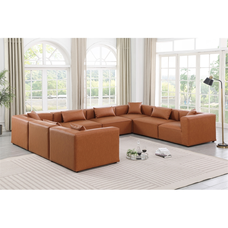 Meridian Furniture Cube Cognac Vegan Leather 8-Pc. U-Shaped Modular Sectional