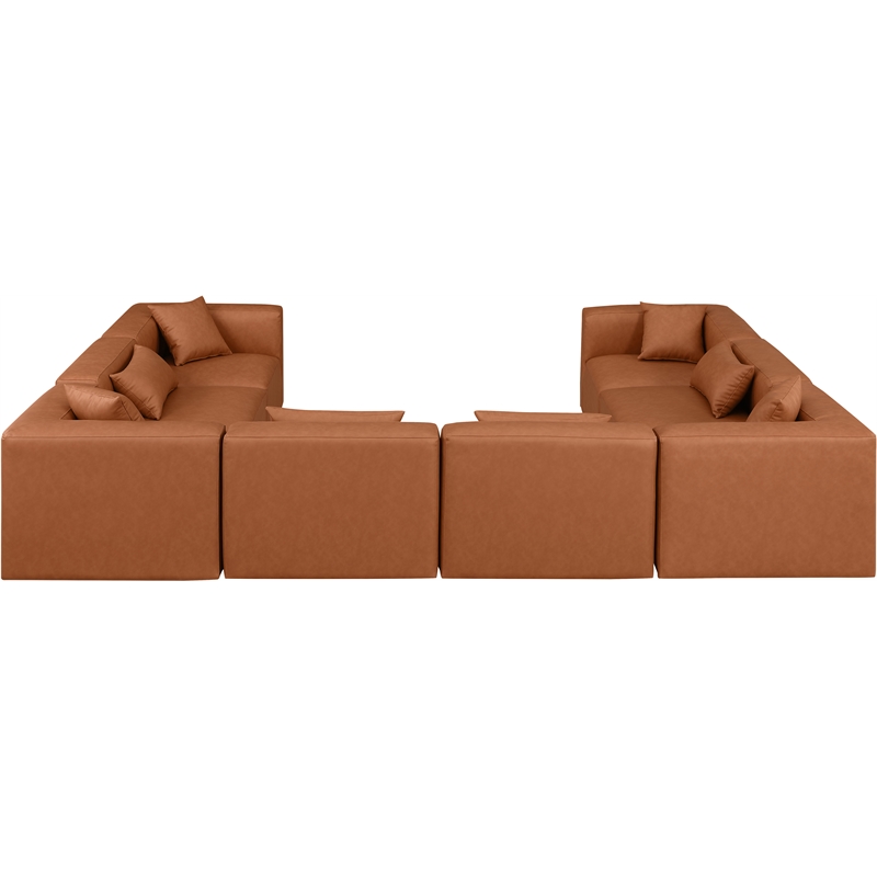 Meridian Furniture Cube Cognac Vegan Leather 8-Pc. U-Shaped Modular Sectional