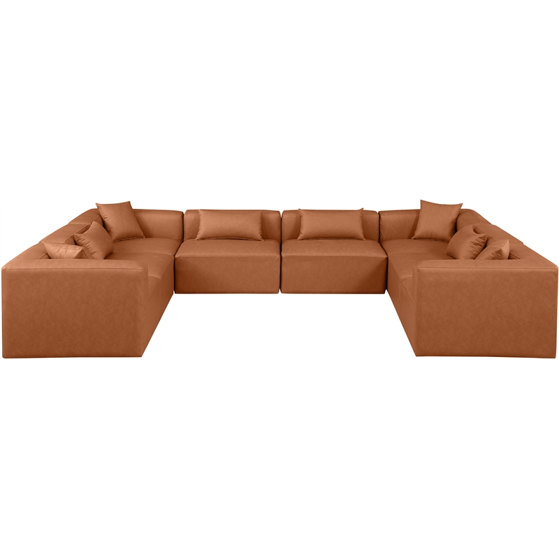 Meridian Furniture Cube Cognac Vegan Leather 8-Pc. U-Shaped Modular Sectional