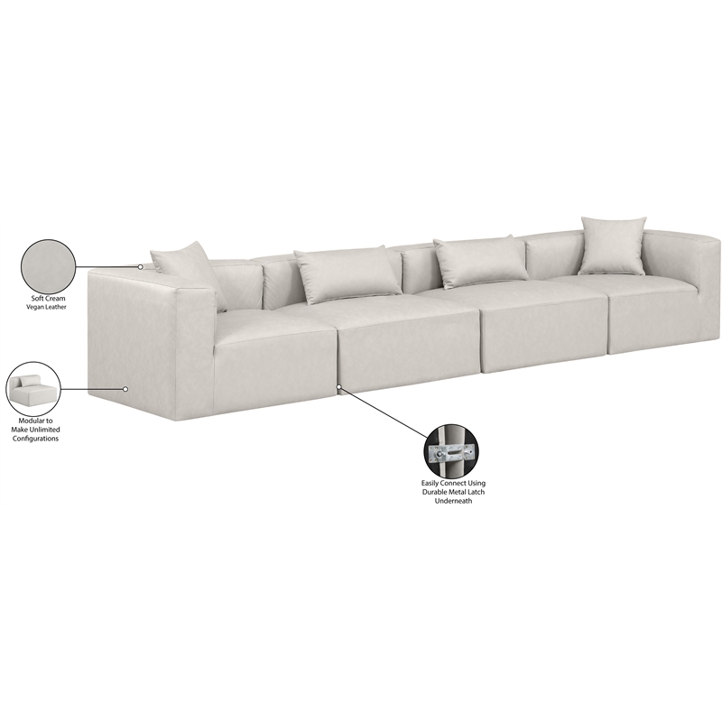 Meridian Furniture Cube Cream Vegan Leather 4-Pc. Modular Sofa