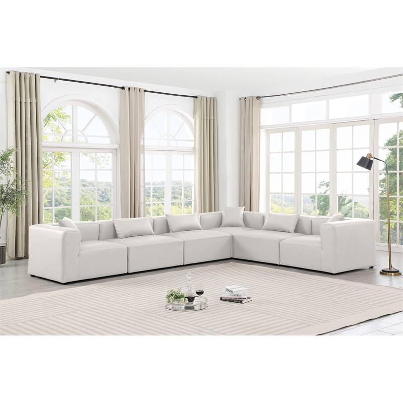 Meridian Furniture Cube Cream Vegan Leather 6-Pc. L-Shaped Modular Sectional