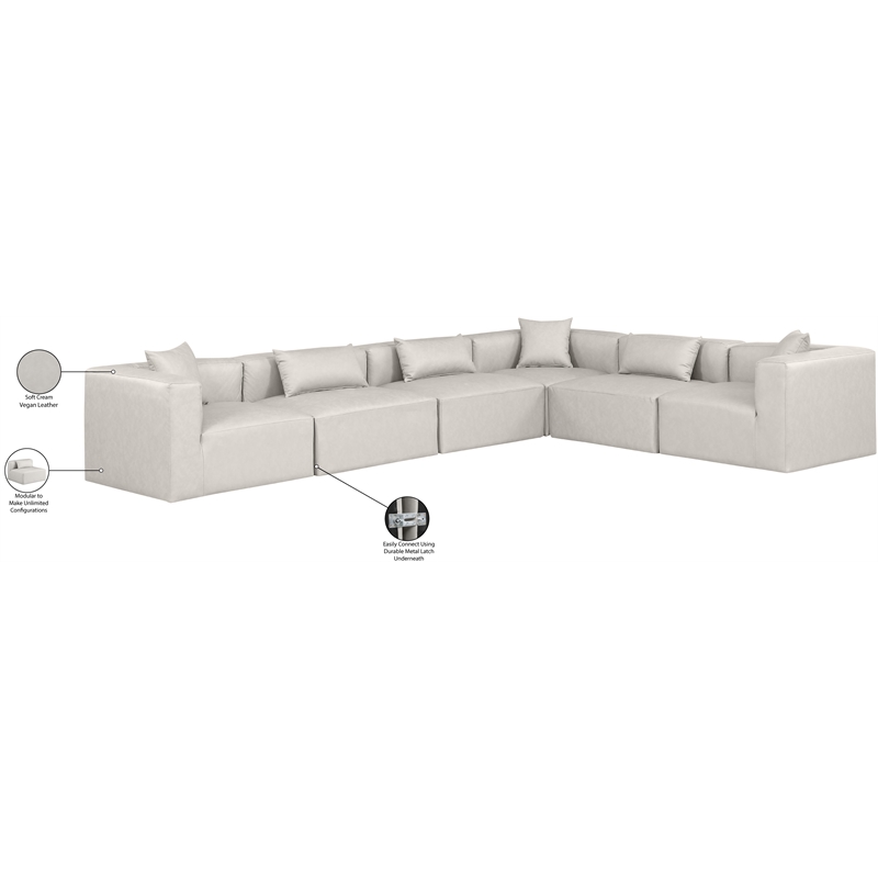 Meridian Furniture Cube Cream Vegan Leather 6-Pc. L-Shaped Modular Sectional