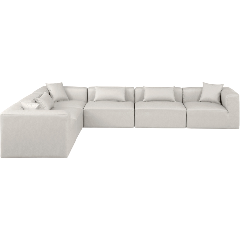 Meridian Furniture Cube Cream Vegan Leather 6-Pc. L-Shaped Modular Sectional