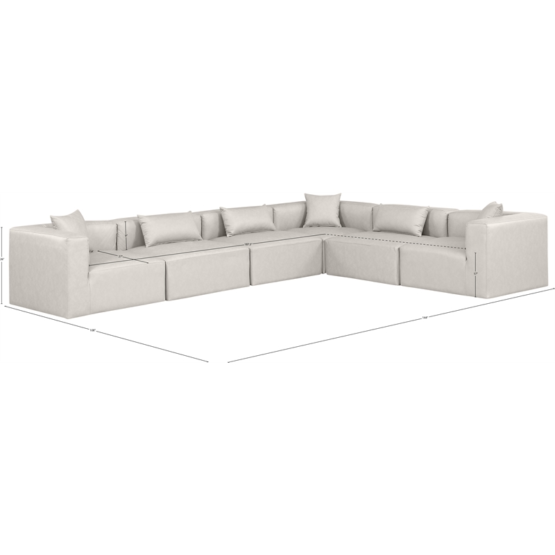 Meridian Furniture Cube Cream Vegan Leather 6-Pc. L-Shaped Modular Sectional