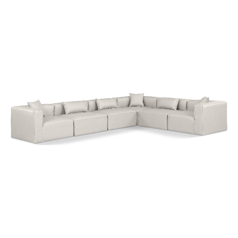 Meridian Furniture Cube Cream Vegan Leather 6-Pc. L-Shaped Modular Sectional