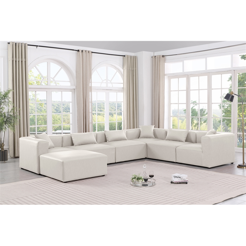 Meridian Furniture Cube Cream Vegan Leather 7-Pc. U-Shaped Modular Sectional