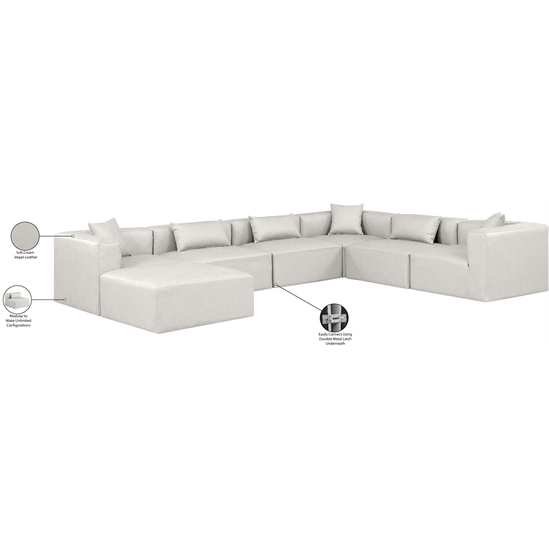 Meridian Furniture Cube Cream Vegan Leather 7-Pc. U-Shaped Modular Sectional