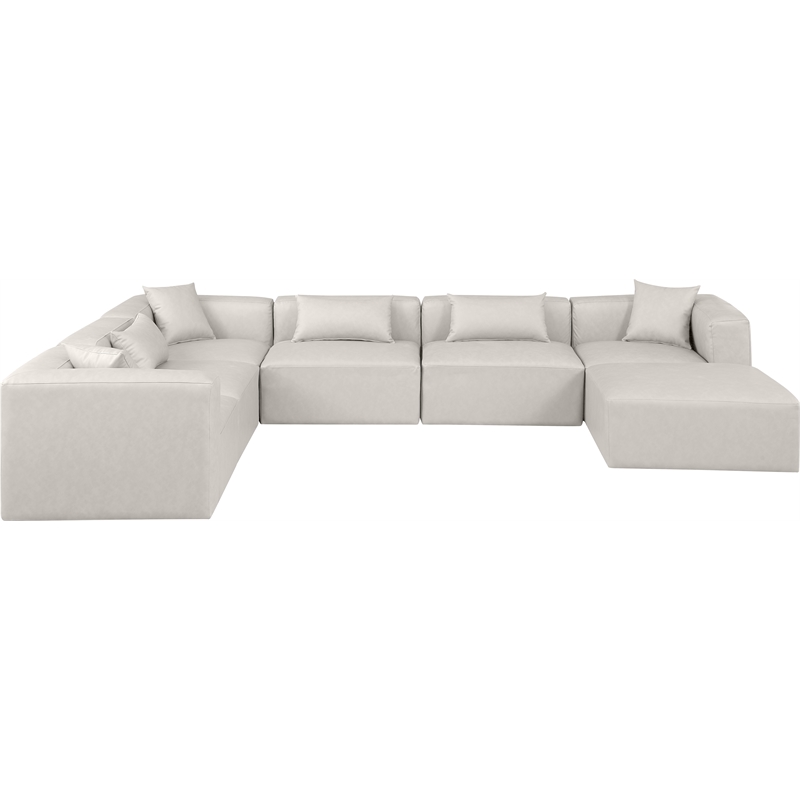 Meridian Furniture Cube Cream Vegan Leather 7-Pc. U-Shaped Modular Sectional