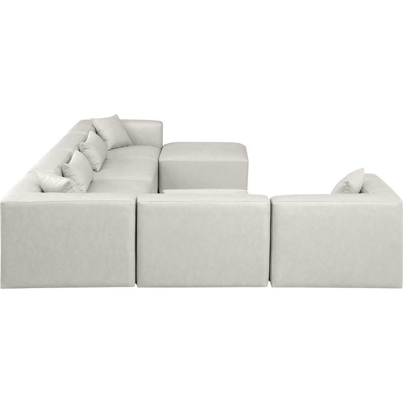 Meridian Furniture Cube Cream Vegan Leather 7-Pc. U-Shaped Modular Sectional