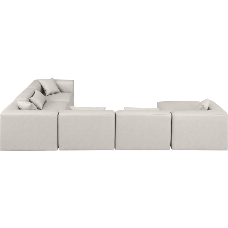 Meridian Furniture Cube Cream Vegan Leather 7-Pc. U-Shaped Modular Sectional