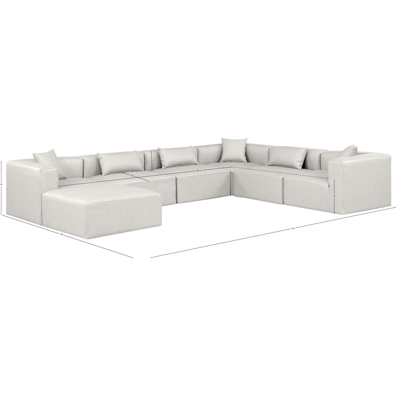 Meridian Furniture Cube Cream Vegan Leather 7-Pc. U-Shaped Modular Sectional