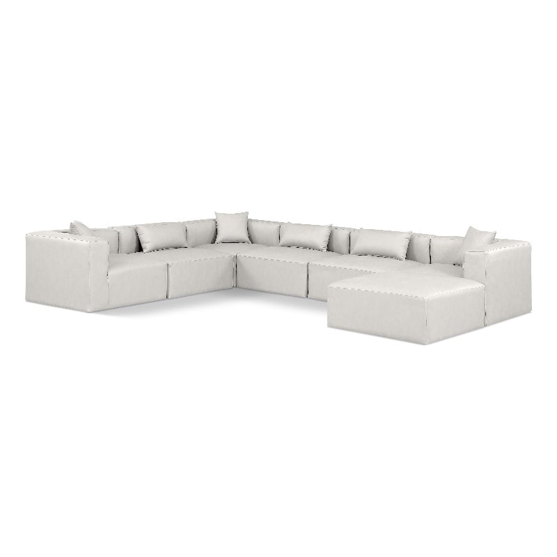 Meridian Furniture Cube Cream Vegan Leather 7-Pc. U-Shaped Modular Sectional