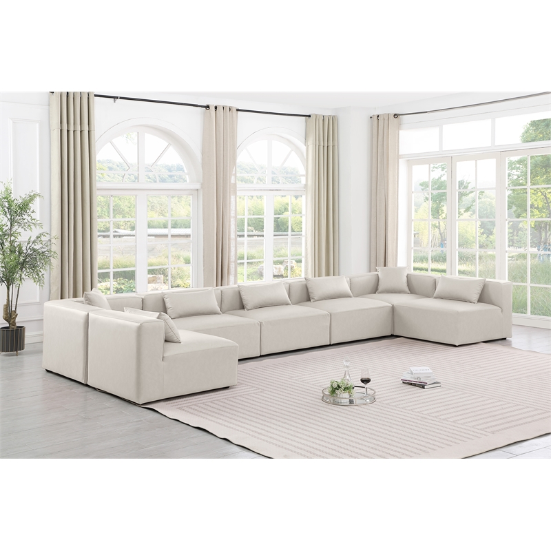 Meridian Furniture Cube Cream Vegan Leather 7-Pc. U-Shaped Modular Sectional