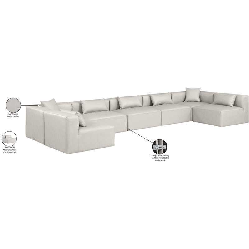 Meridian Furniture Cube Cream Vegan Leather 7-Pc. U-Shaped Modular Sectional